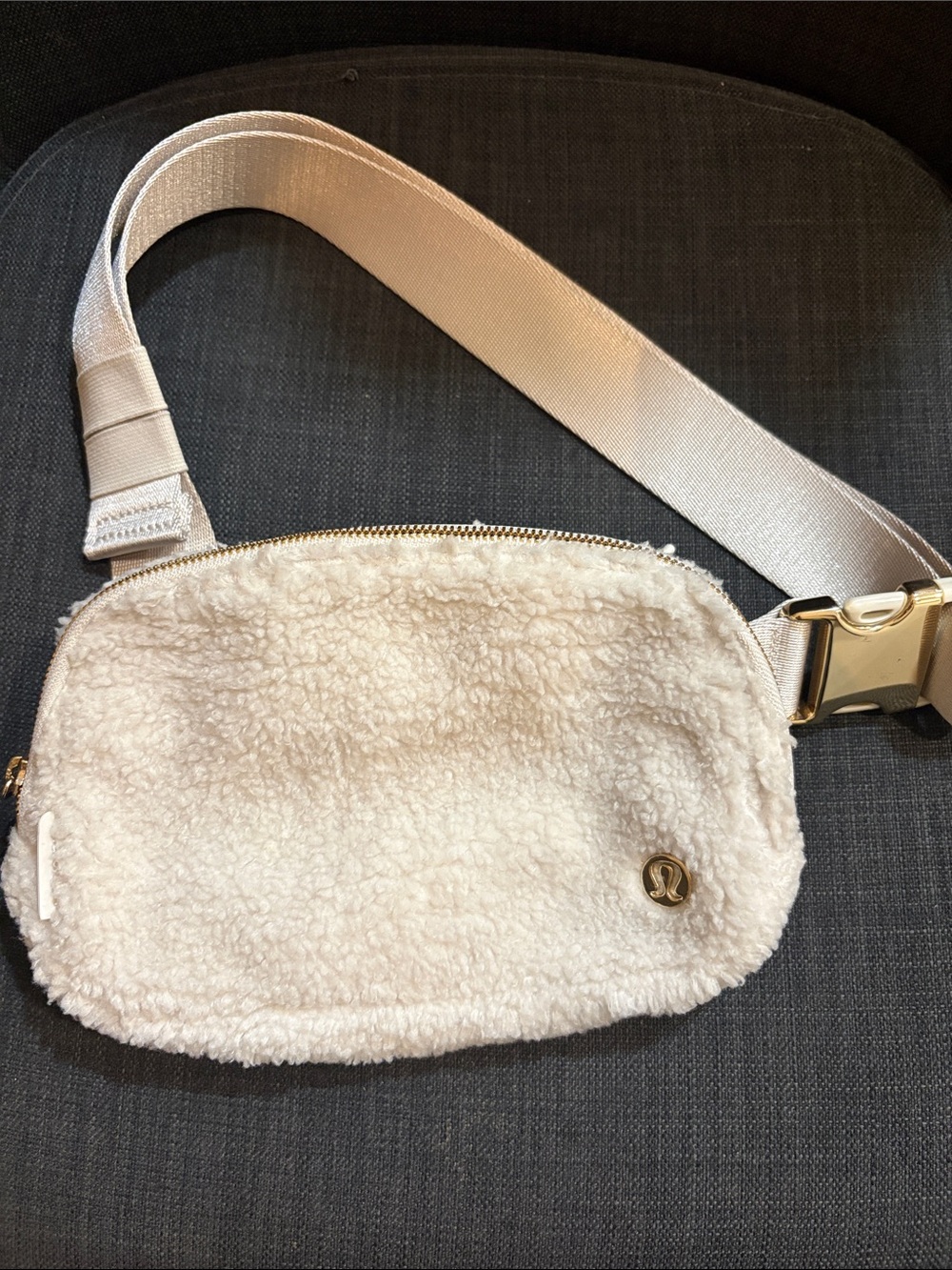 lululemon athletica Cream Sherpa Crossbody Belt Bag with Gold Hardware